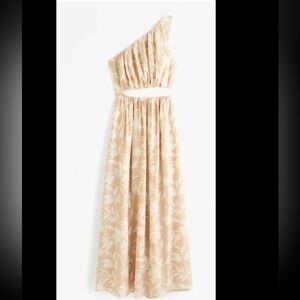 Abercrombie & Fitch Beige One Shoulder Cut Out Midi Dress